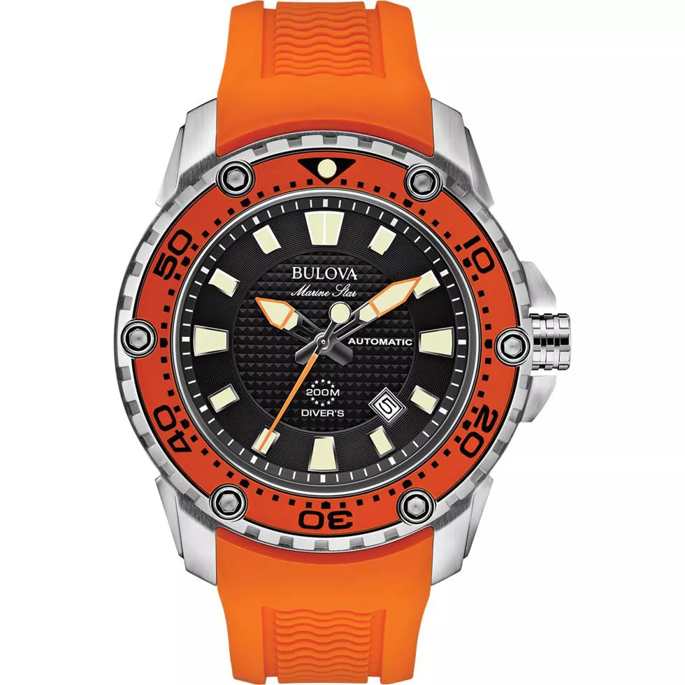  Bulova Marine Star Automatic Orange Watch 47mm