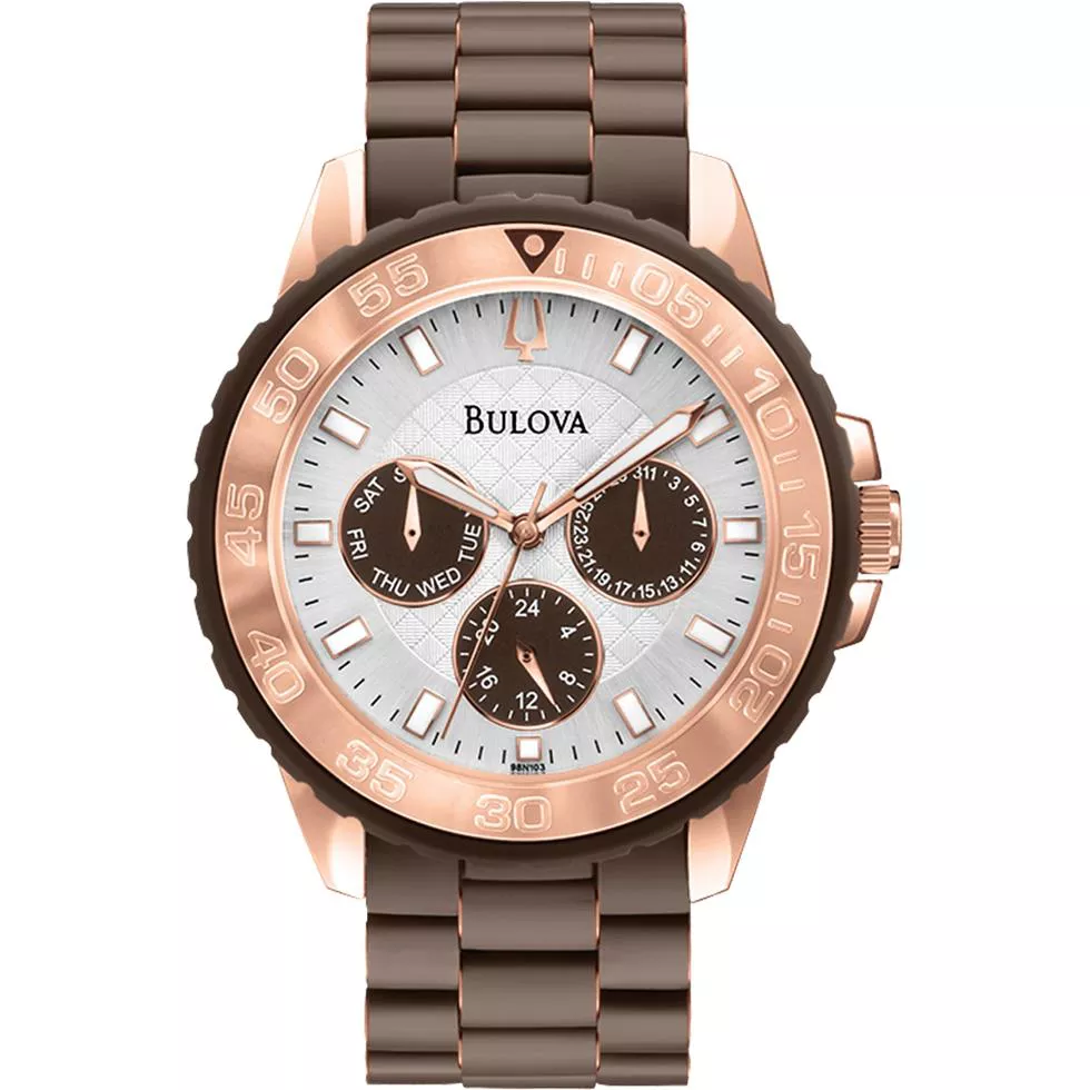  Bulova Classic Brown Rubber Watch 41mm