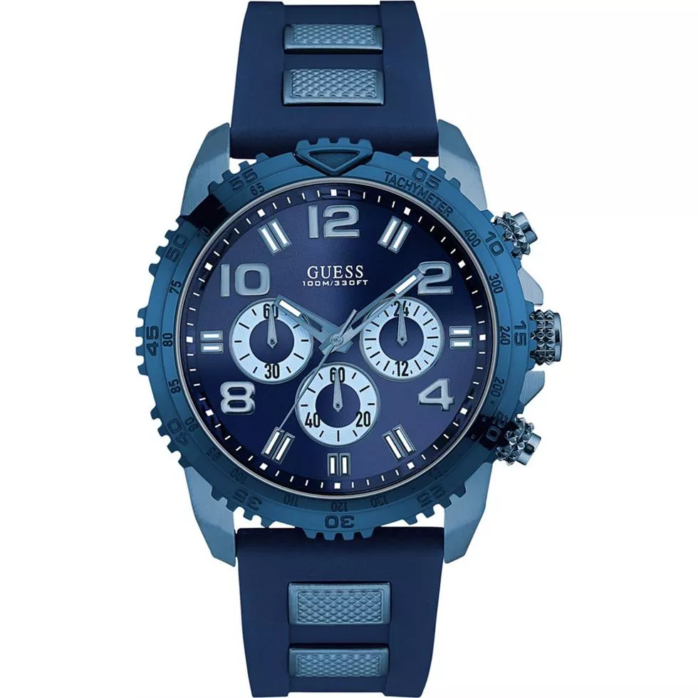 Guess Chronograph Blue Silicone Watch 45mm 