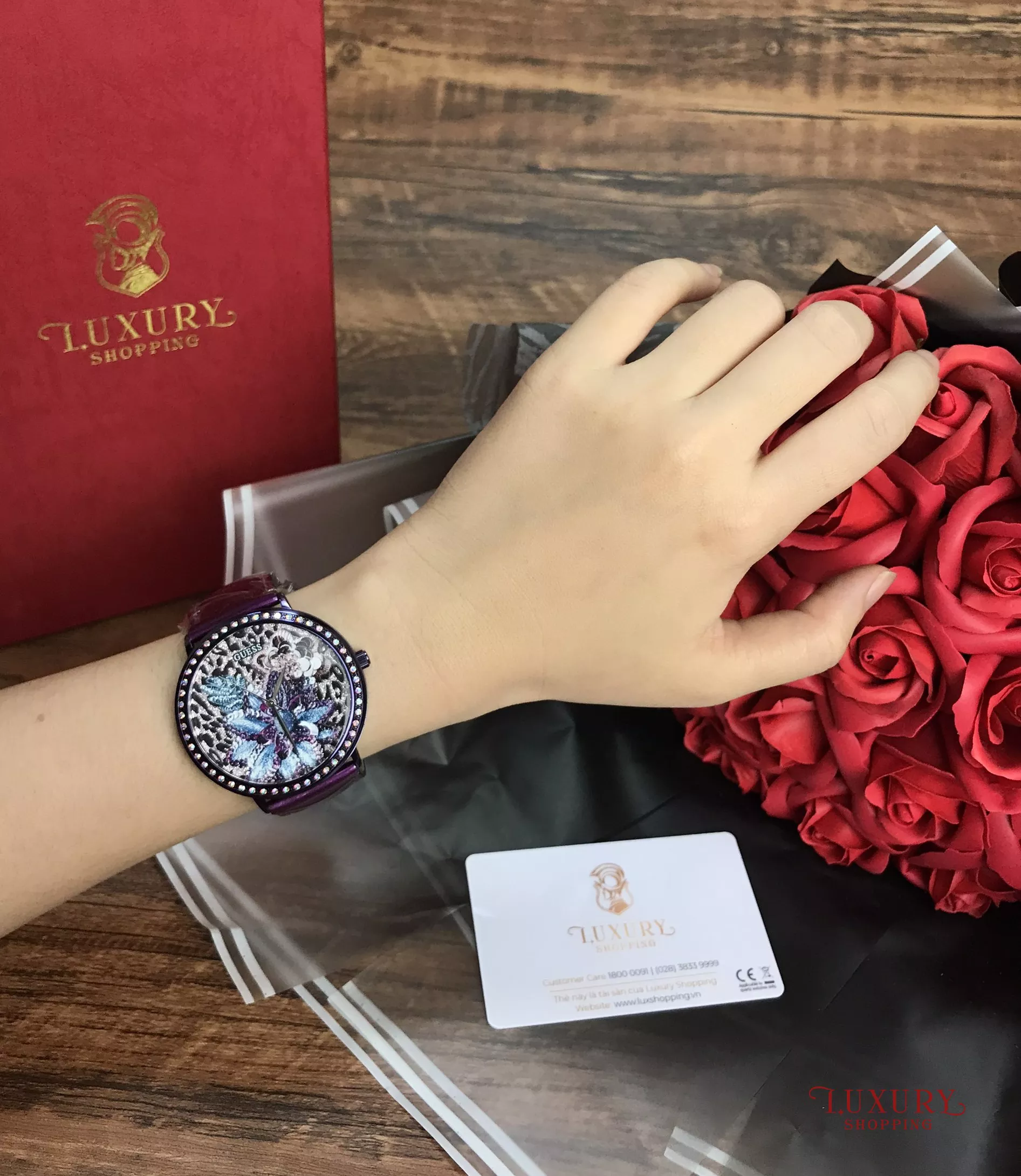  GUESS Purple Leather Strap Women's Watch 43mm 