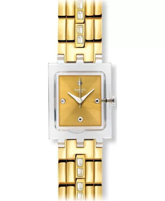  Swatch 24mm Plastic Case Gold Tone Women's Watch, 24mm
