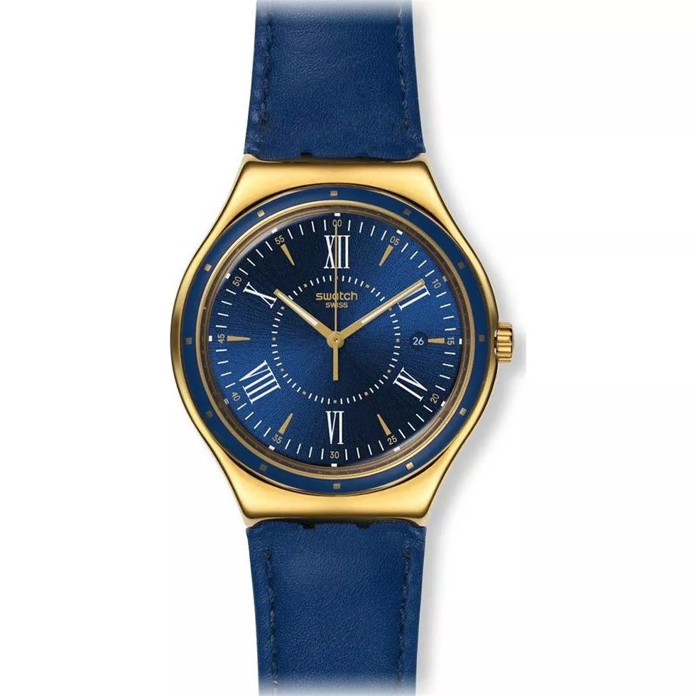  Swatch Men's Irony Blue Leather Swiss Watch, 41mm