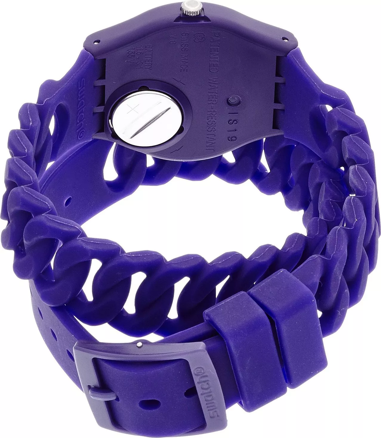  SWATCH PURPBELL PURPLE SILICONE MENS WATCH, 34MM