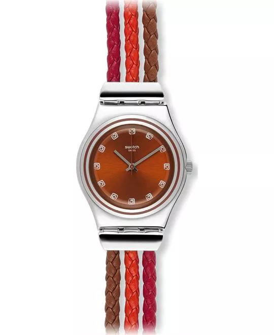  Swatch Tricord Red Dial Multi-Colored Woven Watch 33mm