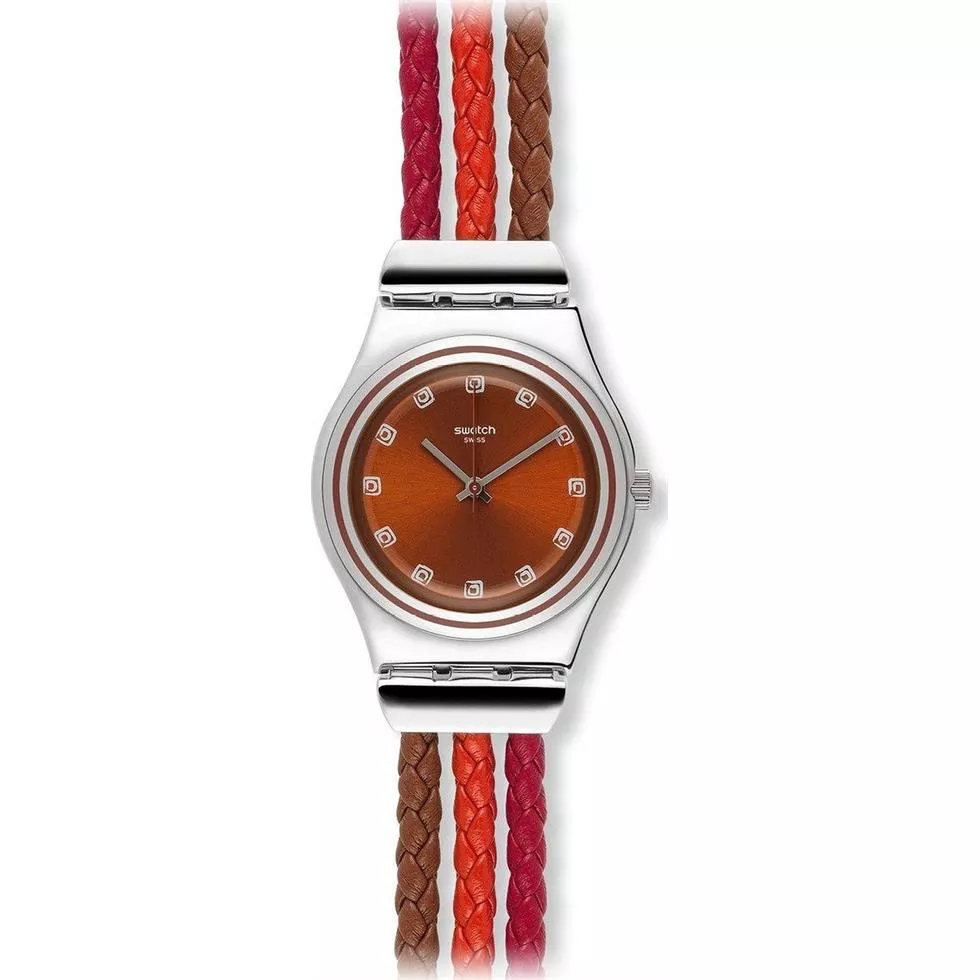  Swatch Tricord Red Dial Multi-Colored Woven Watch 33mm