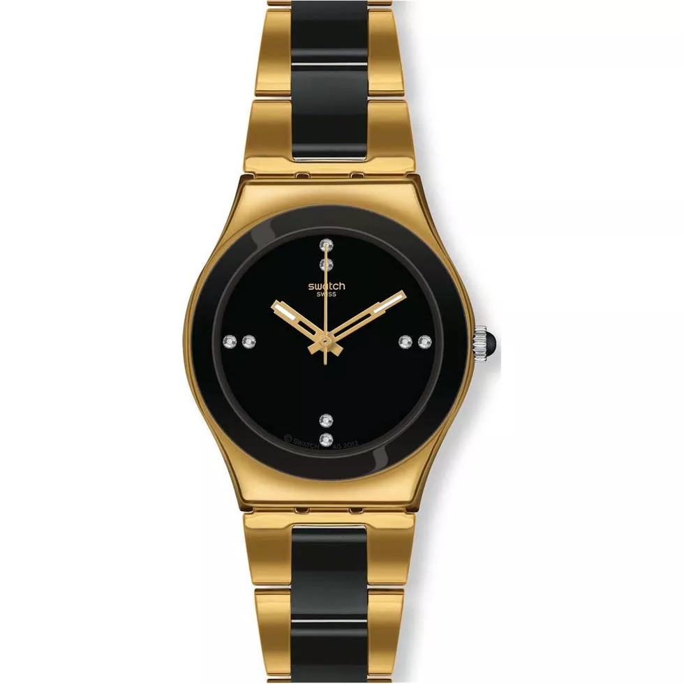  Swatch  YELLOW PEARL BLACK Women's Swiss Watch 32mm