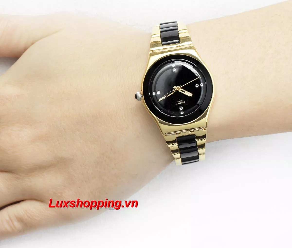  Swatch  YELLOW PEARL BLACK Women's Swiss Watch 32mm