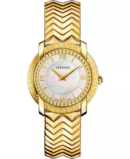  Versace DV-25 Round Lady IP Gold Watch 36mm