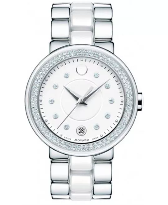 Movado Cerena Swiss Diamond Ceramic Watch 36mm 