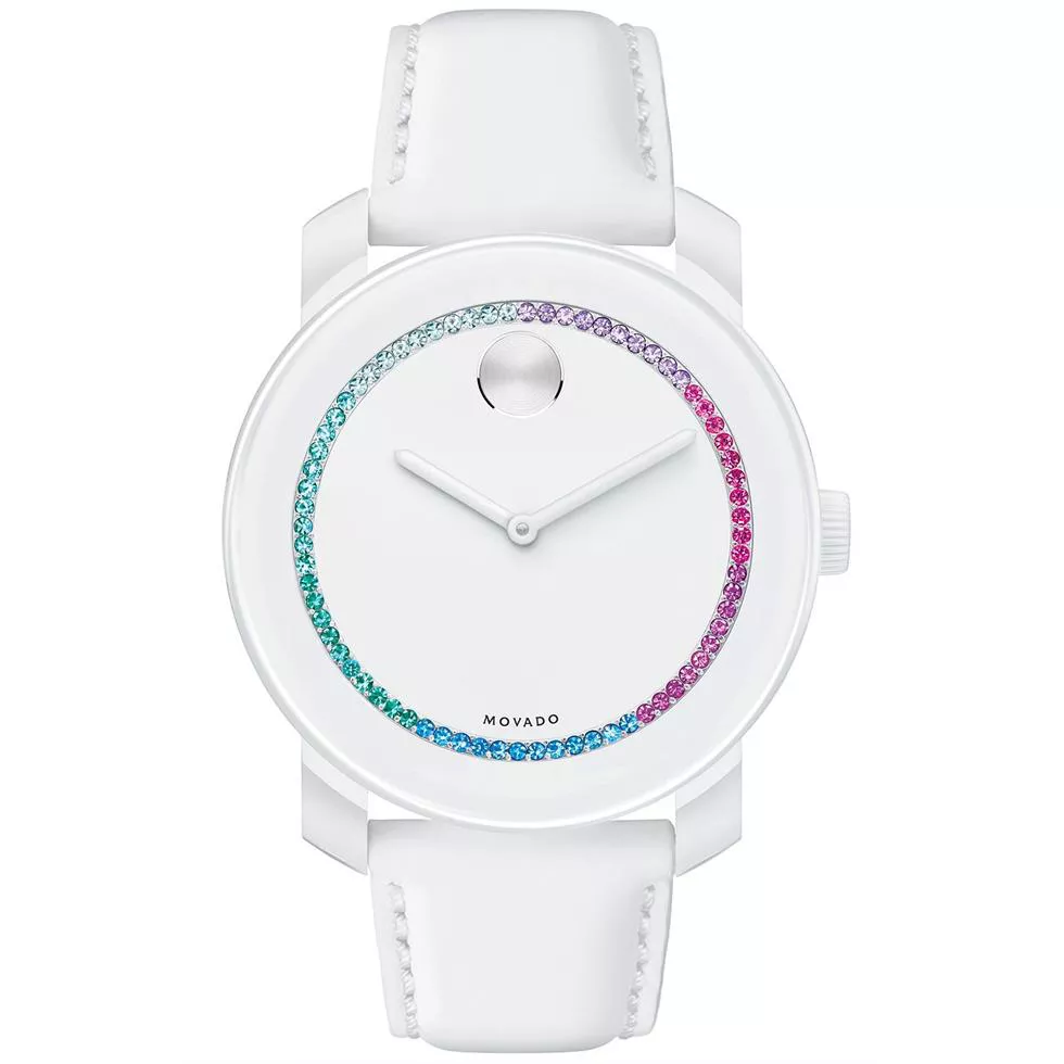Movado Unisex Swiss Bold White Leather Strap Watch 42mm 