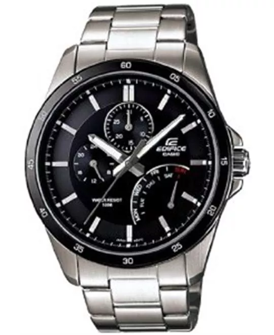 Stainless Steel Edifice Black Dial Quartz Date Retrograde Day