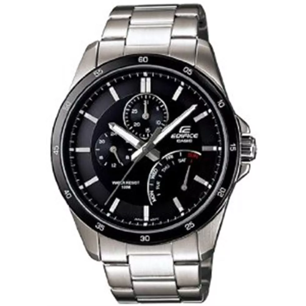 Stainless Steel Edifice Black Dial Quartz Date Retrograde Day