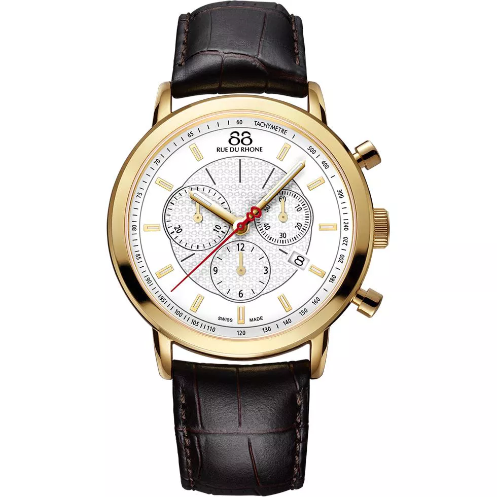 88 Rue du Rhone Men's Swiss gold steel leather Watch 42mm