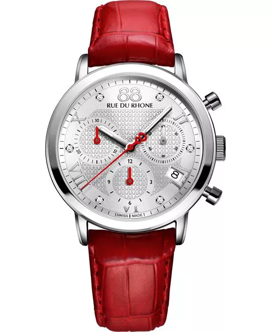 88 Rue du Rhone Red Leather Silver Dial Ladies Watch 35mm