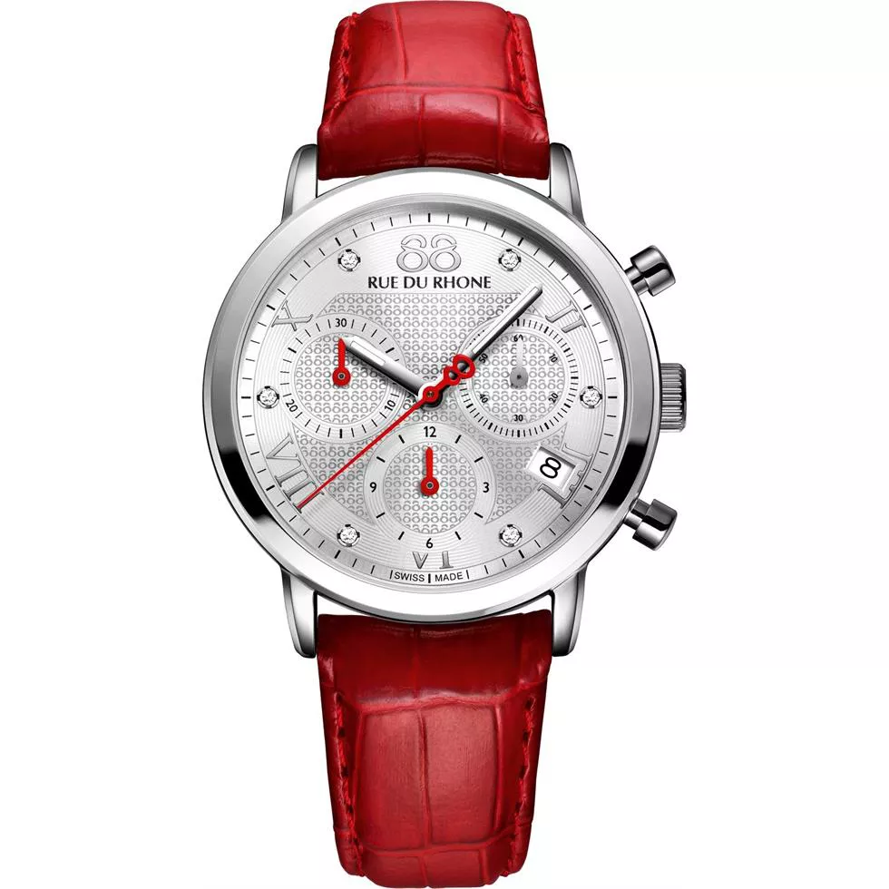 88 Rue du Rhone Red Leather Silver Dial Ladies Watch 35mm