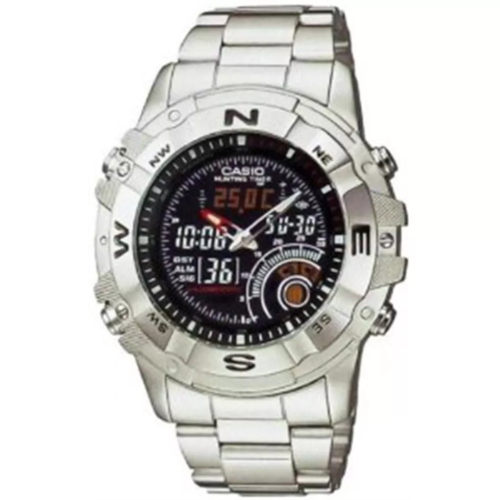 Men's Silver Stainless-Steel Quartz Watch with Black Dial