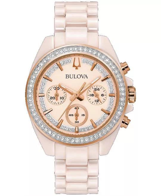 Bulova Accented Chronograph Pink Ceramic Watch 37mm