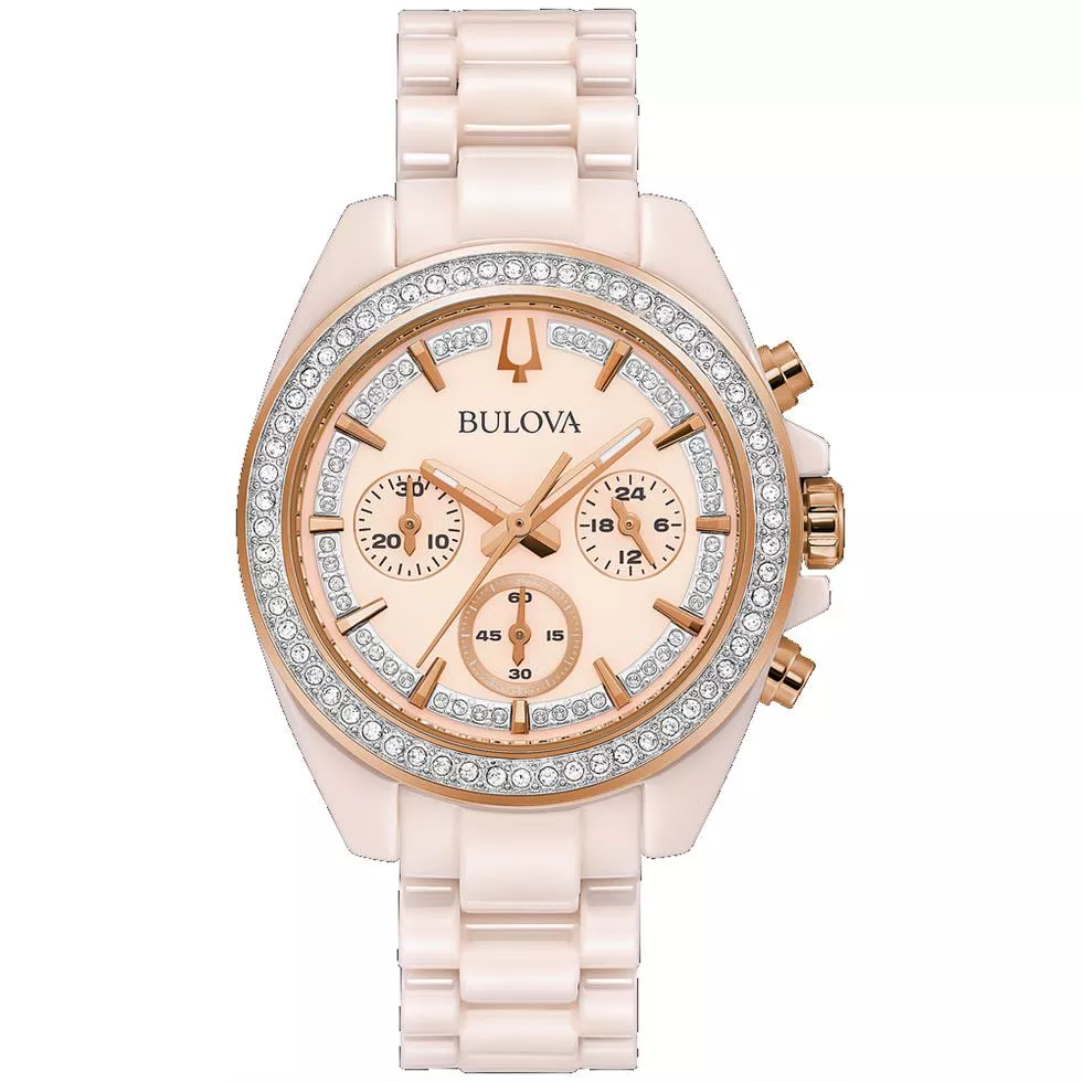 Bulova Accented Chronograph Pink Ceramic Watch 37mm