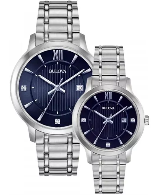 Bulova Classic Crystal Blue Dial Watch Box Set Watch 41 x 31mm
