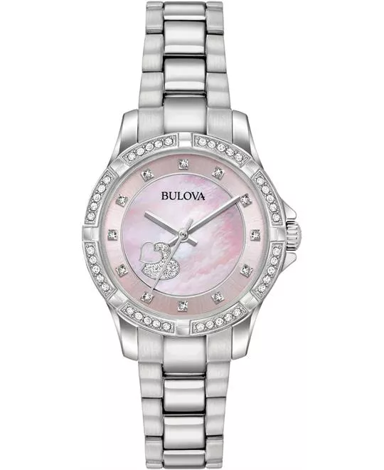 Bulova Crystal Accents Heart Motif Pink Watch 30mm 