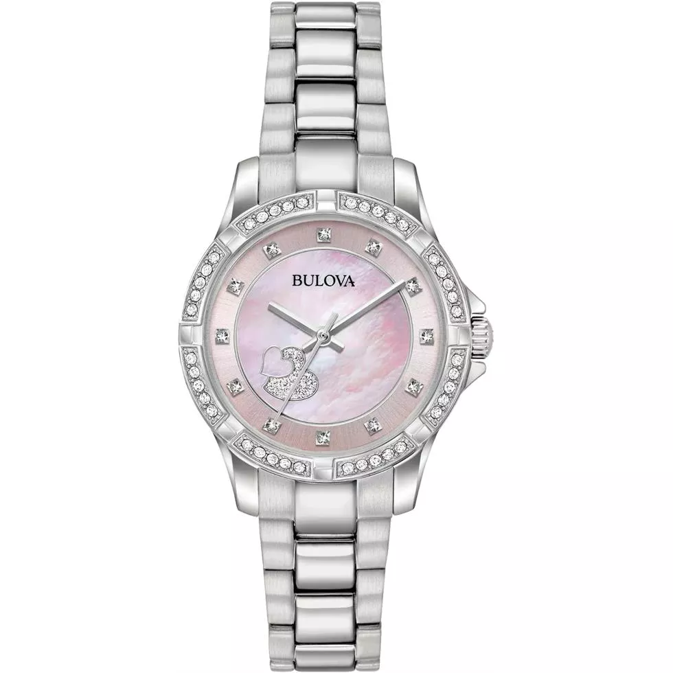 Bulova Crystal Accents Heart Motif Pink Watch 30mm 