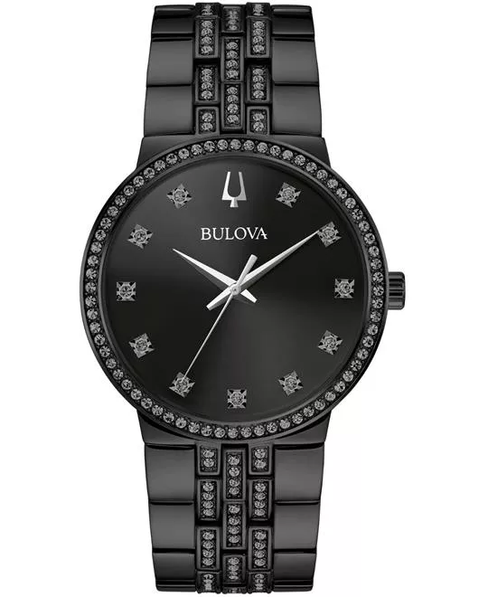 Bulova Crystal Gemmed Black Stainless Steel Watch 40mm