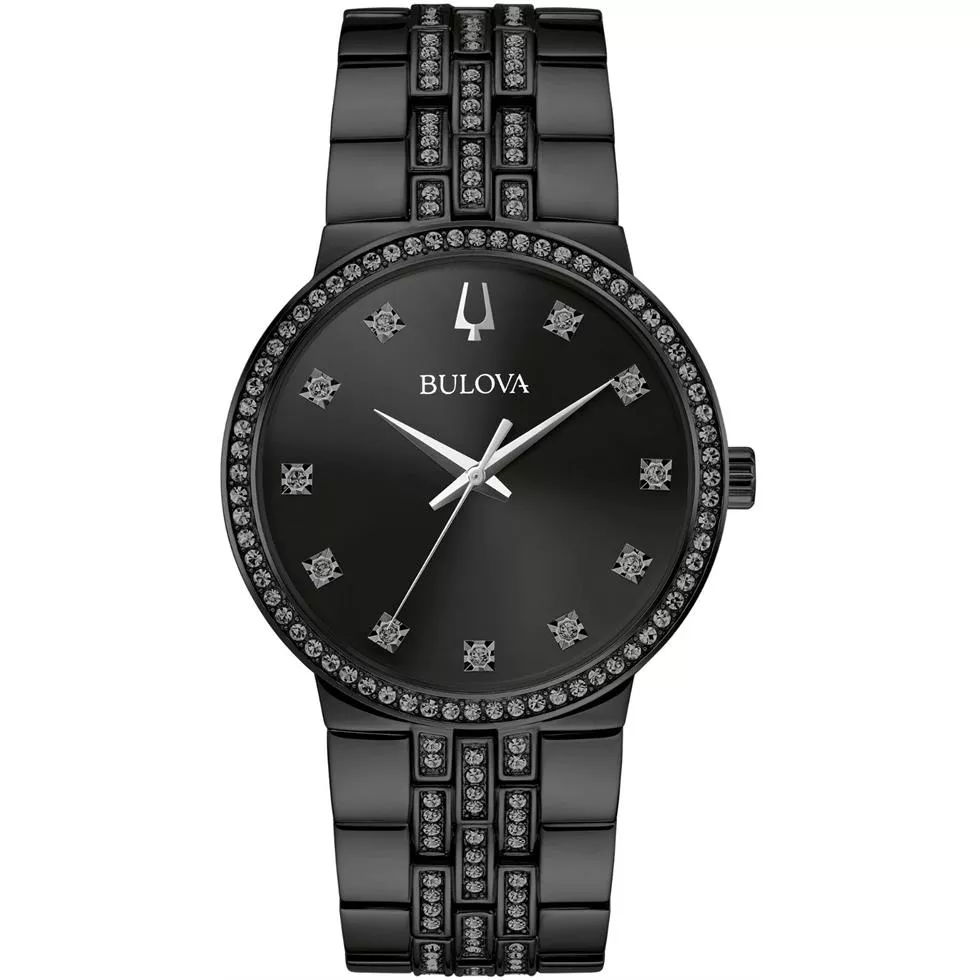 Bulova Crystal Gemmed Black Stainless Steel Watch 40mm