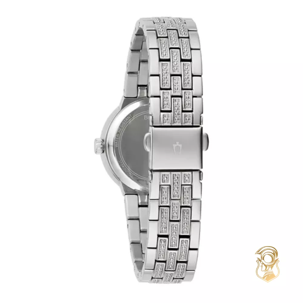 Bulova Crystal Gemmed Silver Stainless Steel Watch 29mm