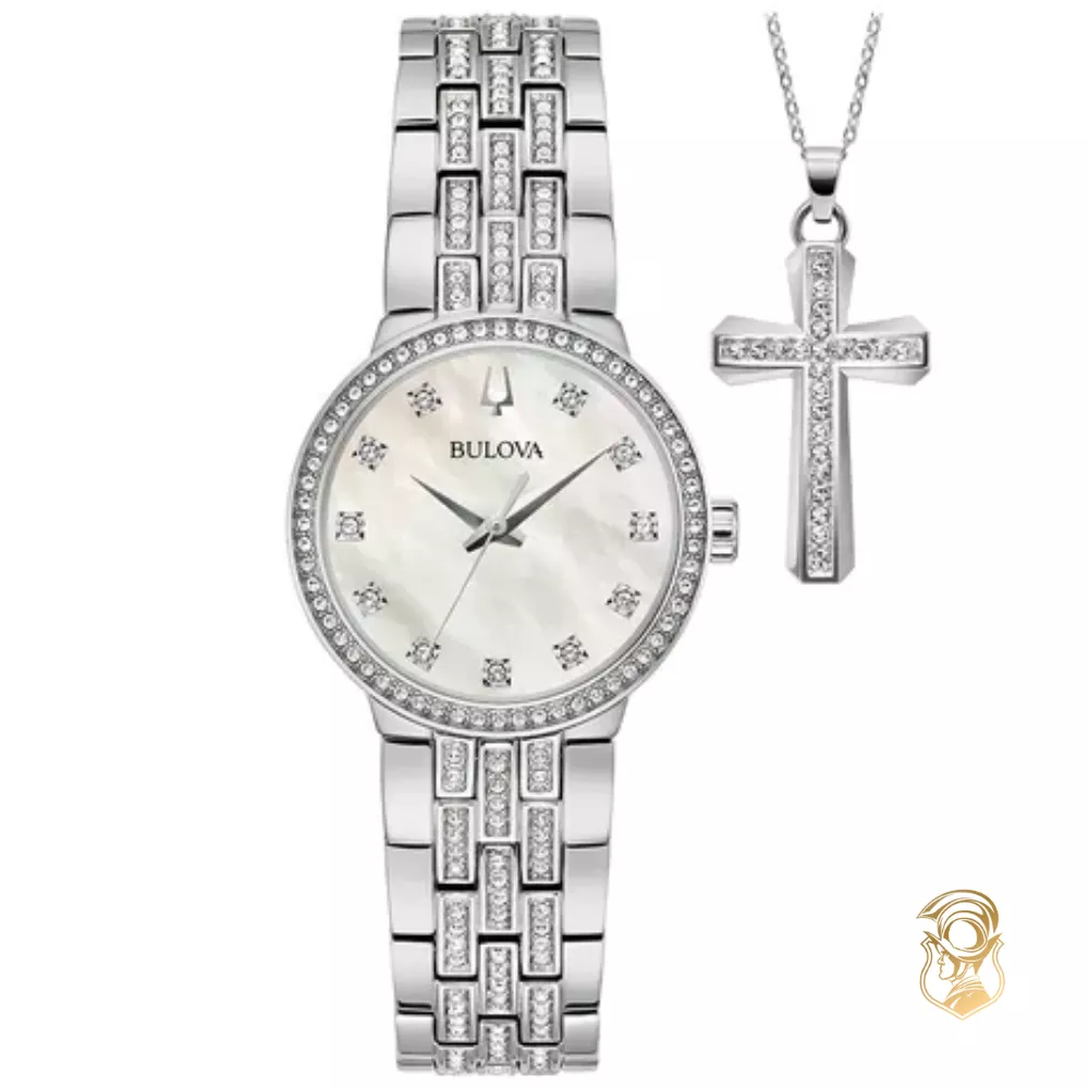 Bulova Crystal Gemmed Silver Stainless Steel Watch 29mm