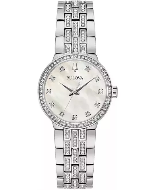 Bulova Crystal Gemmed Silver Stainless Steel Watch 29mm