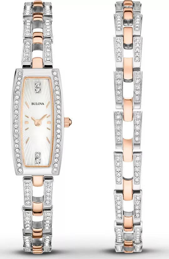 Bulova Crystal Mother Of Pearl Watch 15x30mm