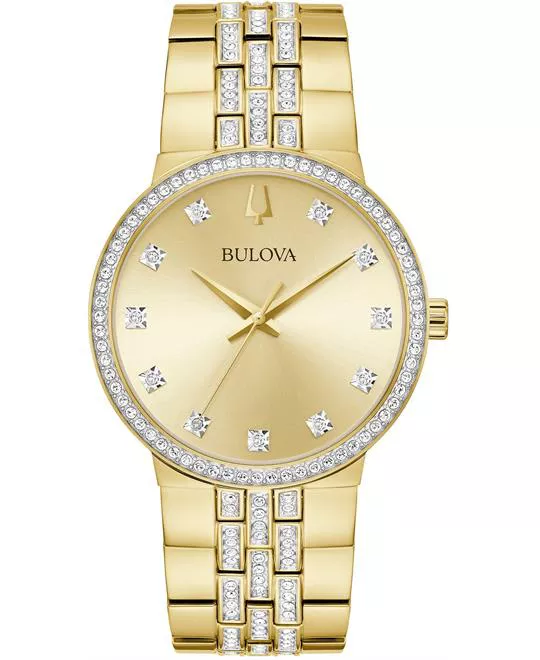 Bulova Crystal Quartz Champagne Dial Watch 40mm