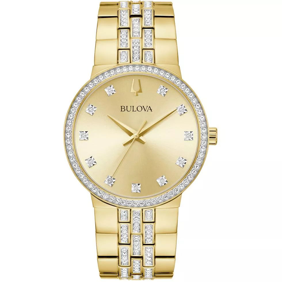 Bulova Crystal Quartz Champagne Dial Watch 40mm