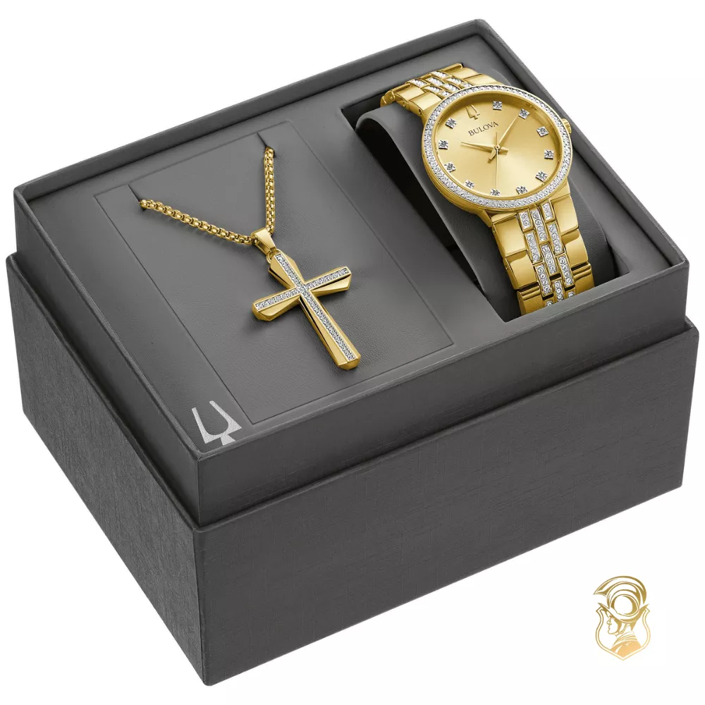 Bulova Crystal Quartz Champagne Dial Watch 40mm