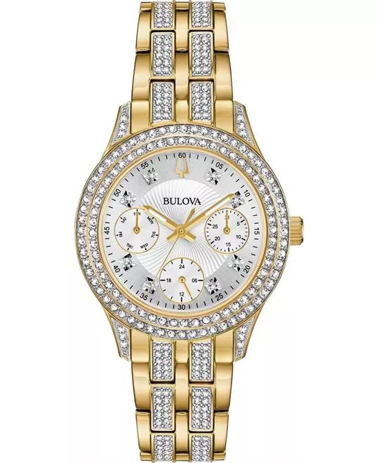Bulova Crystal Silver Dial Ladies Watch 33mm