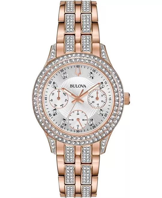 Bulova Crystal Silver Dial Ladies Watch 33mm