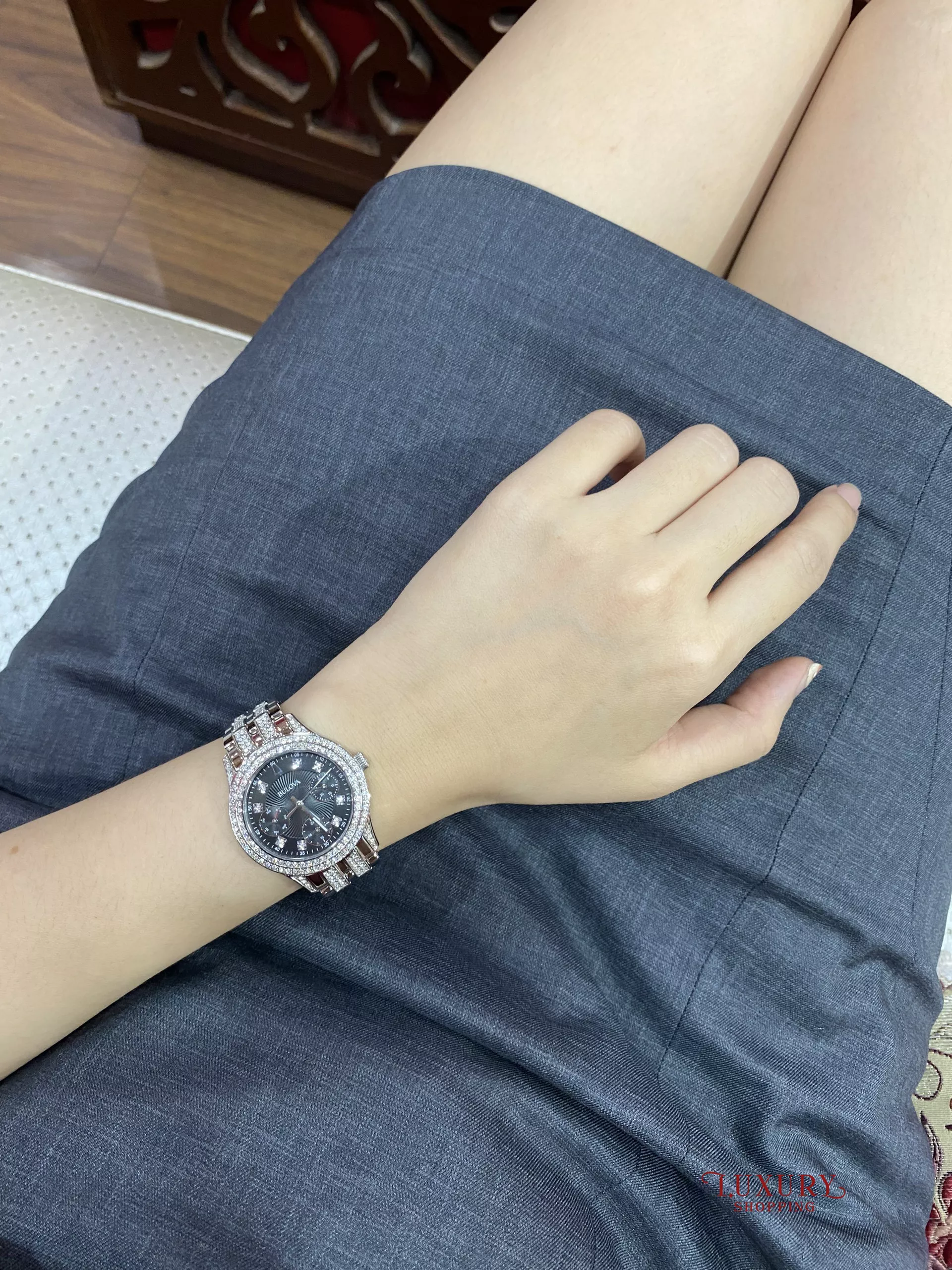 Bulova Crystal Silver-Tone Watch 33mm 
