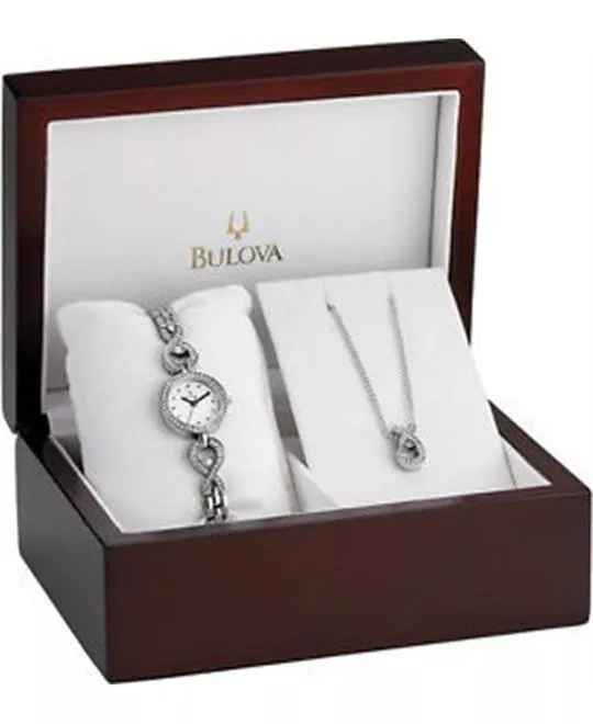 Bulova Crystal Silver Watch Set 27mm