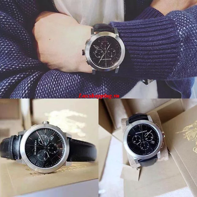 Burberry Chronograph Black Leather Watch 42mm