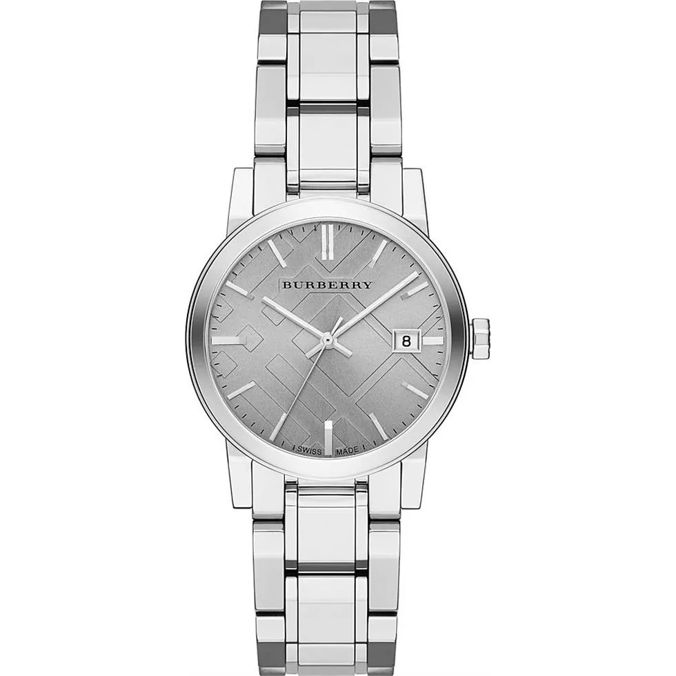 Burberry The City Grey Dial Stainless Steel Ladies Watch 34mm
