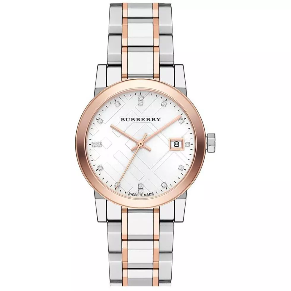 BURBERRY The City Silver Dial Two-tone Ladies Watch BU9127, 34mm