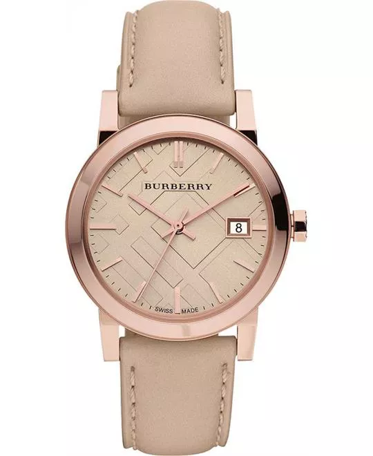 Burberry The City Women's Beige Leather Strap Watch 34mm