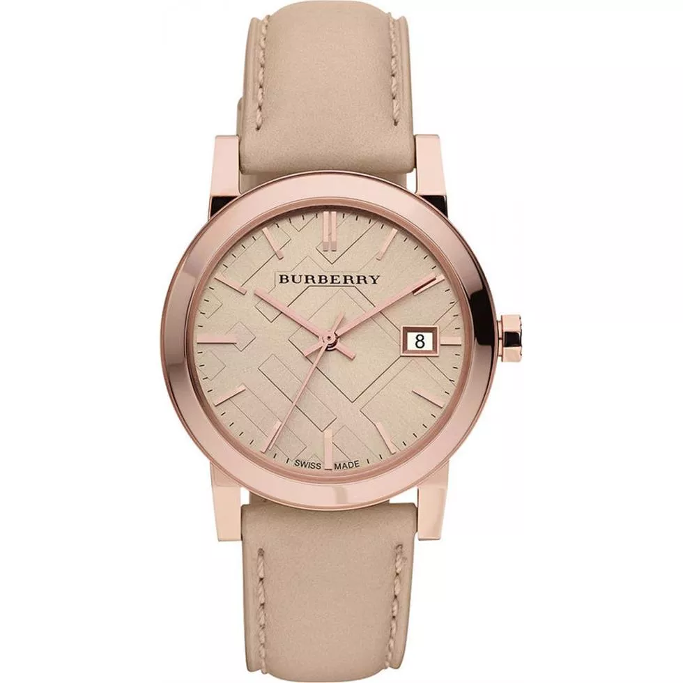 Burberry The City Women's Beige Leather Strap Watch 34mm