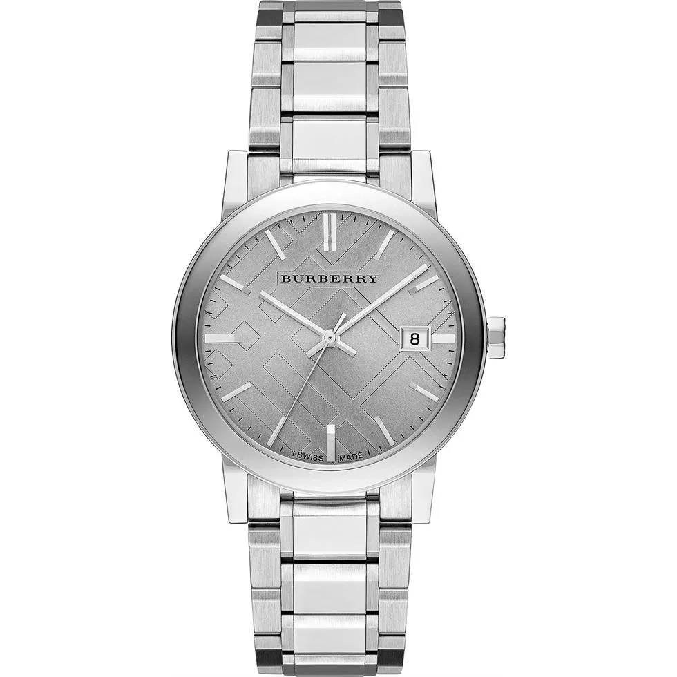 Burberry The City Check Stamped Unisex Swiss Watch 38mm 