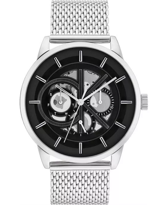 Calvin Klein Silver Mesh Black Dial Multi-function Men's Watch 43mm