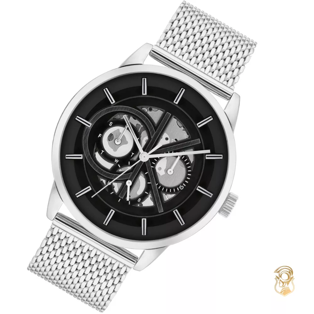 Calvin Klein Silver Mesh Black Dial Multi-function Men's Watch 43mm