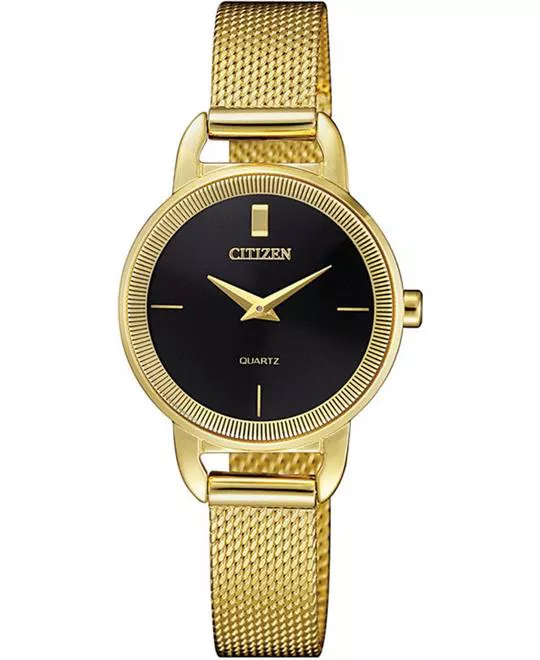 Citizen Gold-Tone Stainless Quartz Black Dial Watch 26mm