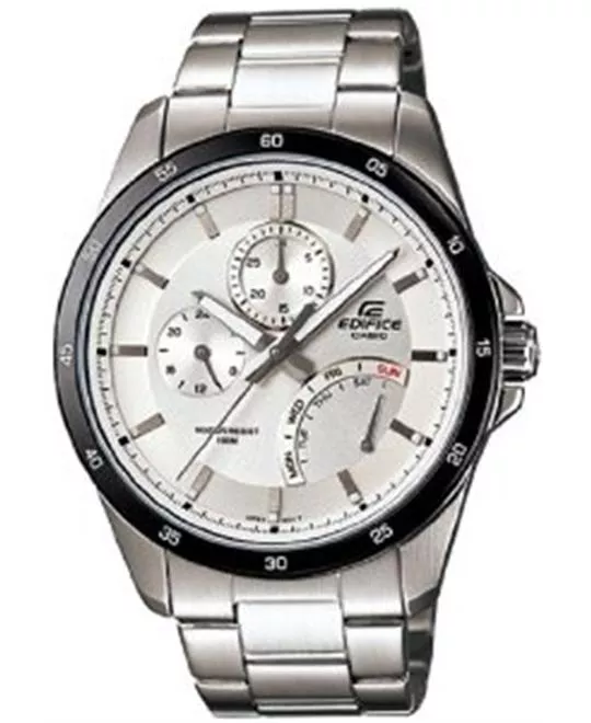 Casio Men's Silver Stainless-Steel Quartz Watch with White Dial