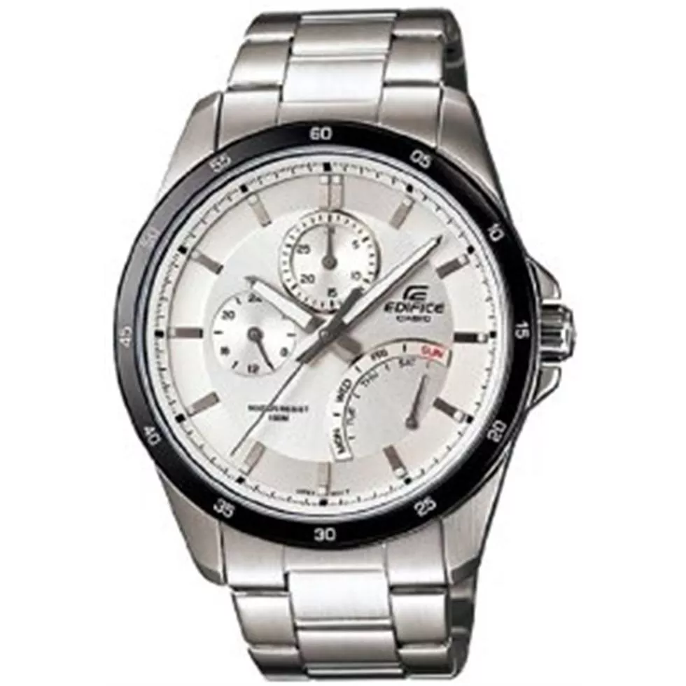 Casio Men's Silver Stainless-Steel Quartz Watch with White Dial