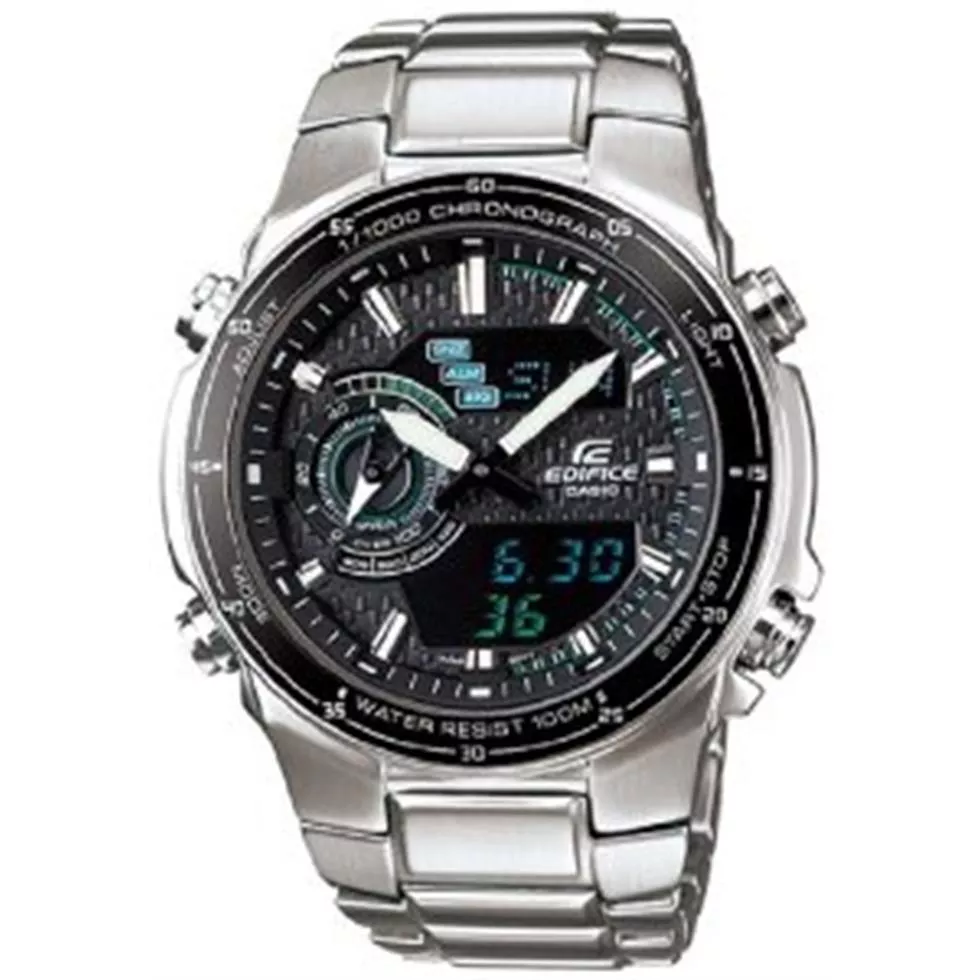 Men's Silver Stainless-Steel Quartz Watch with Black Dial